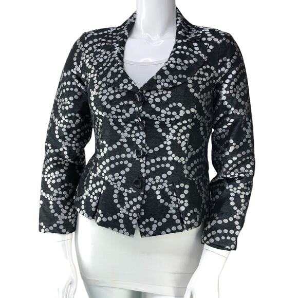 Samuel Dong Womens Size M Blazer Jacket Black Silver Dotted Collared Button Up - Picture 1 of 15